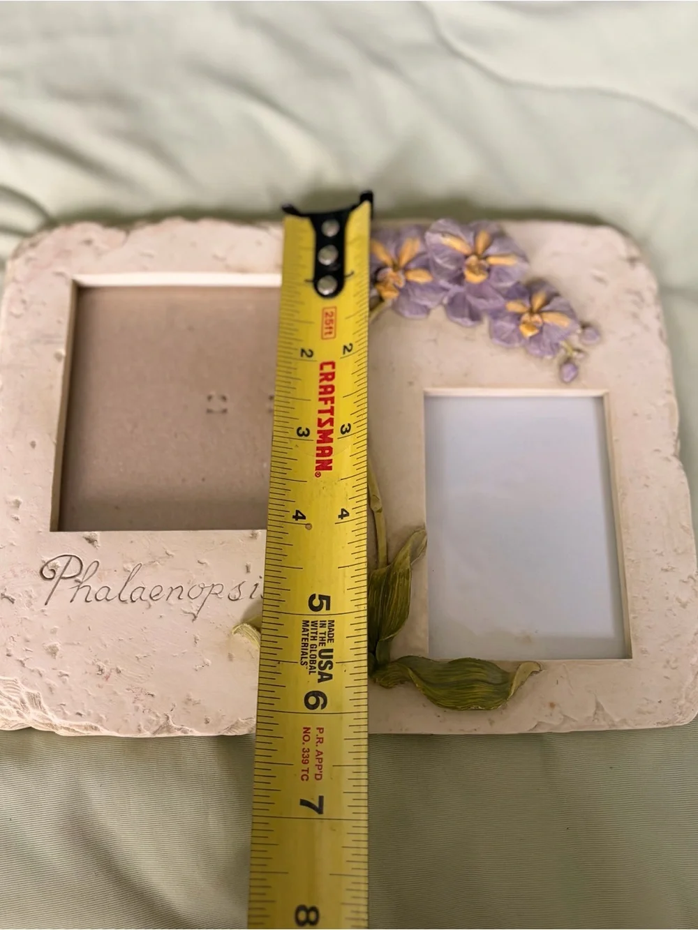 Phalaenopsis Floral Ceramic Double Photo Frame - Cream with Purple Accents